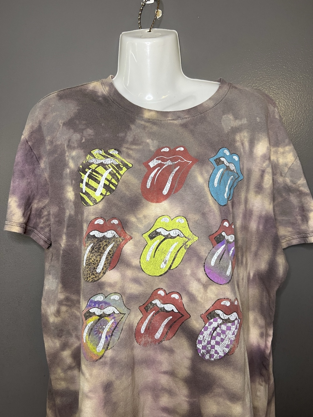 Rolling Stones Shirt Womens XL Brown Tie Dye Tongue Logo Graphic Band Tee Rock